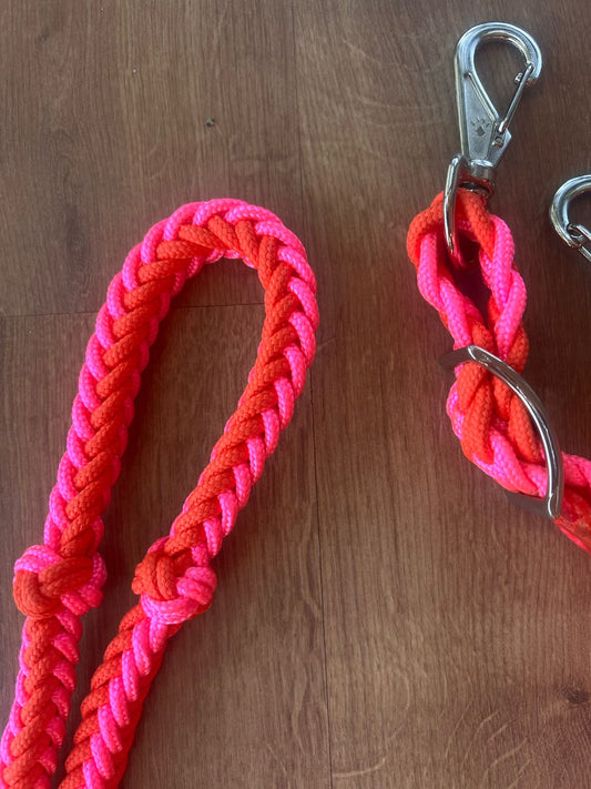 Rédea trançada para tambor rosa pink e vermelho