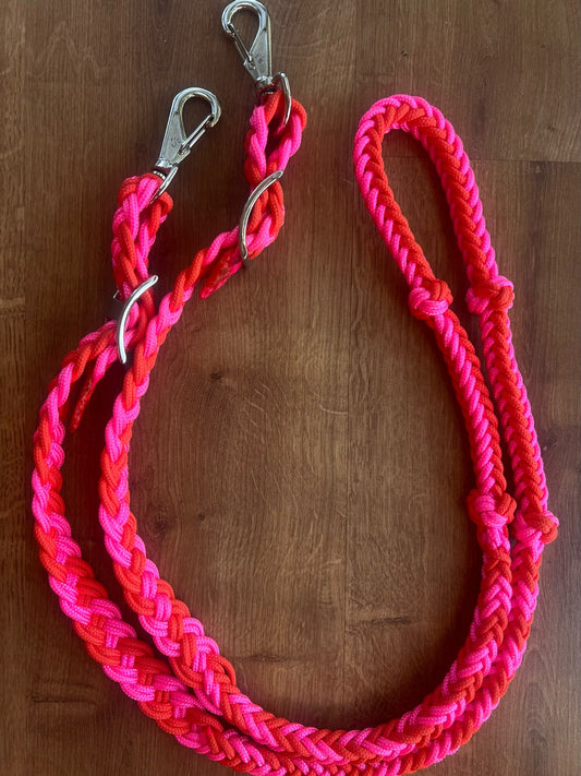 Rédea trançada para tambor rosa pink e vermelho